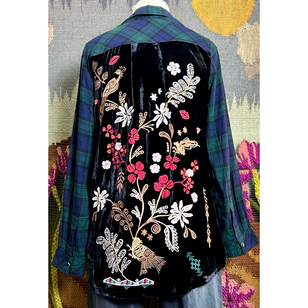 Johnny Was Zuzu Velvet Back Oversized Shirt Xs